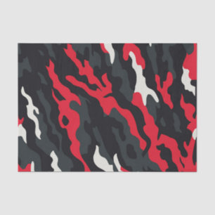 Red Black Grey White Camouflage Camo Pattern Tissue Paper