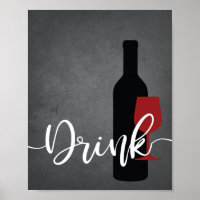 Red Black Grey White Kitchen Quote DRINK Wall Art