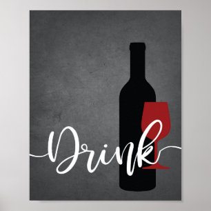 Red Black Grey White Kitchen Quote DRINK Wall Art