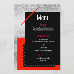 Red, black, grey white pinstripe menu