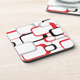 Red Black Grey White Retro Squares Coaster