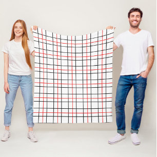 Red Black Grid Lines Plaid Design Fleece Blanket