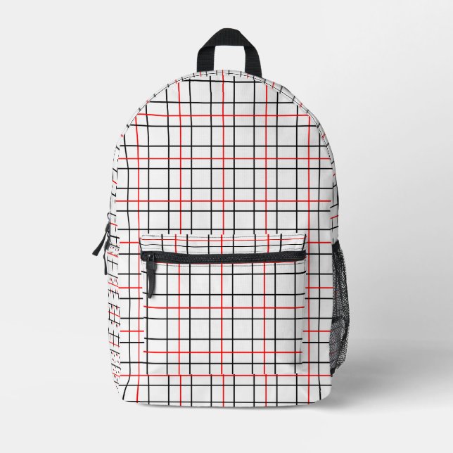 Red Black Grid Lines Plaid Design  Printed Backpack (Front)