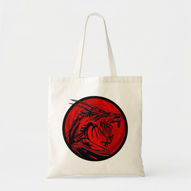 Red black grunge dragon circle tote bag (Front)