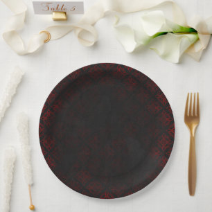 Red & Black Grunge Gothic Paper Plate