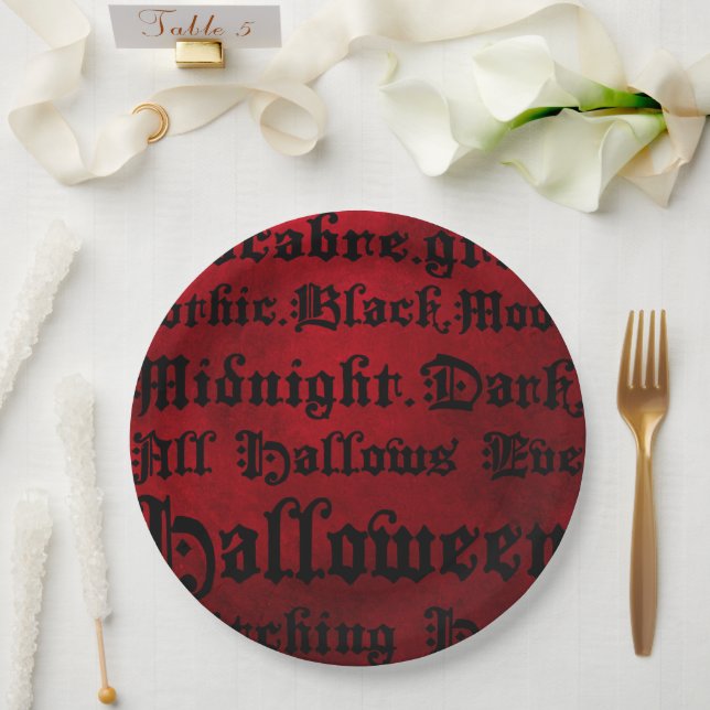 Red & Black Grunge Gothic Paper Plate (Wedding)