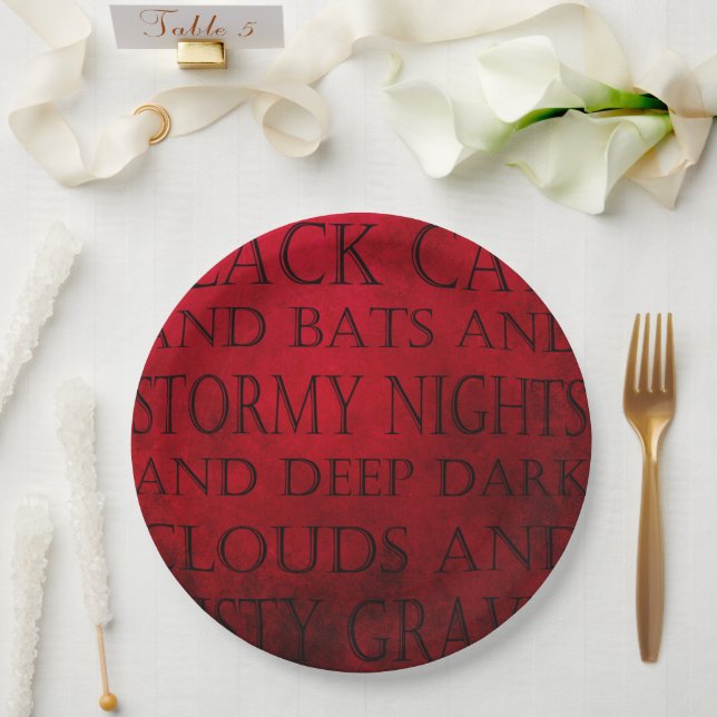Red & Black Grunge Gothic Paper Plate (Wedding)