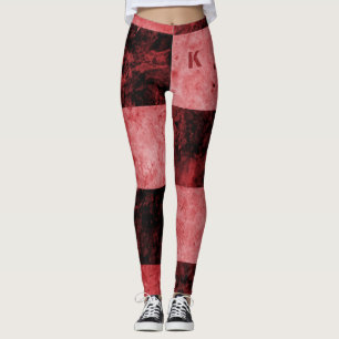 Red Black Grunge Tiles Monogram Personalised Leggings