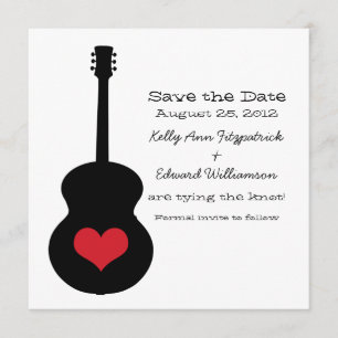 Red/Black Guitar Heart Save the Date Invite