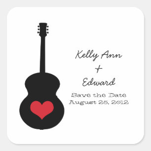 Red/Black Guitar Heart Save the Date Stickers