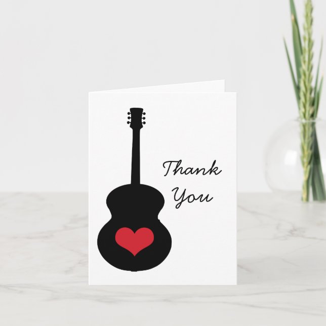 Red/Black Guitar Heart Thank You Card (Front)