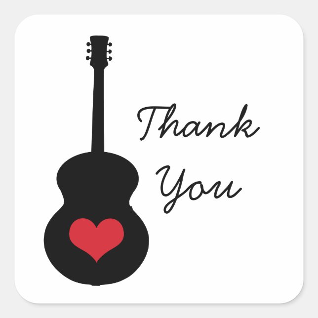 Red/Black Guitar Heart Thank You Stickers (Front)