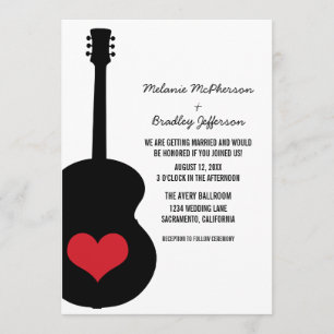 Red/Black Guitar Heart Wedding Invite
