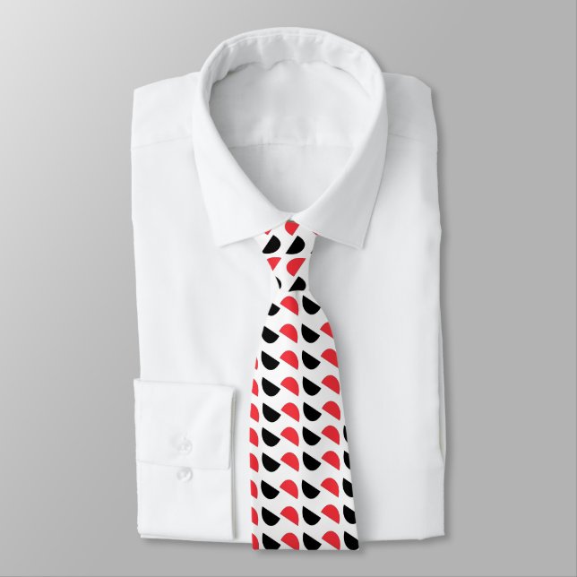 Red Black Half Circle Geometric Pattern Tie (Tied)