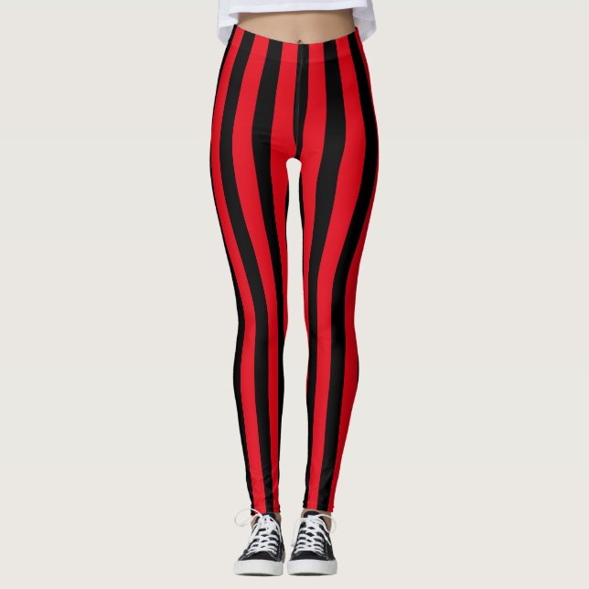 Red & Black Halloween Stripes Pirate Costume Leggings (Front)