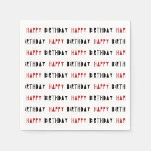 Red & Black Happy Birthday Party Napkin