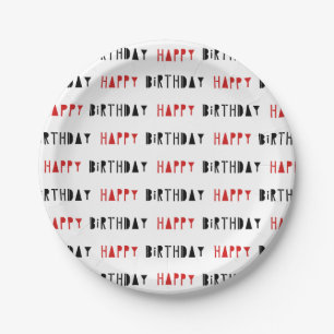 Red & Black Happy Birthday Party Plates