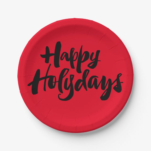 Red Black Happy Holy Holydays Holidays Christmas Paper Plate (Front)
