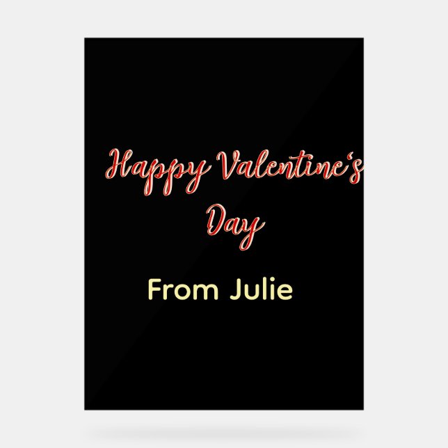 Red black happy Valentine's day from name stylish  Acrylic Sign (Front)