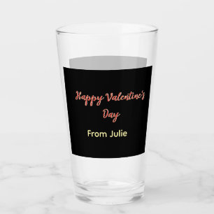 Red black happy Valentine's day from name stylish  Glass