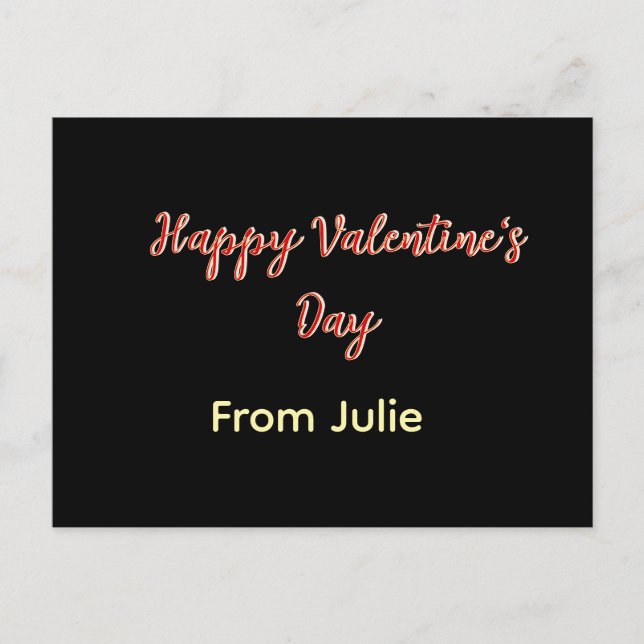 Red black happy Valentine's day from name stylish  Holiday Postcard (Front)