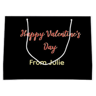 Red black happy Valentine's day from name stylish Large Gift Bag