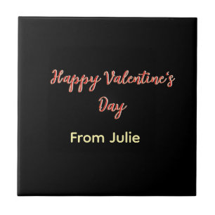 Red black happy Valentine's day from name stylish  Tile