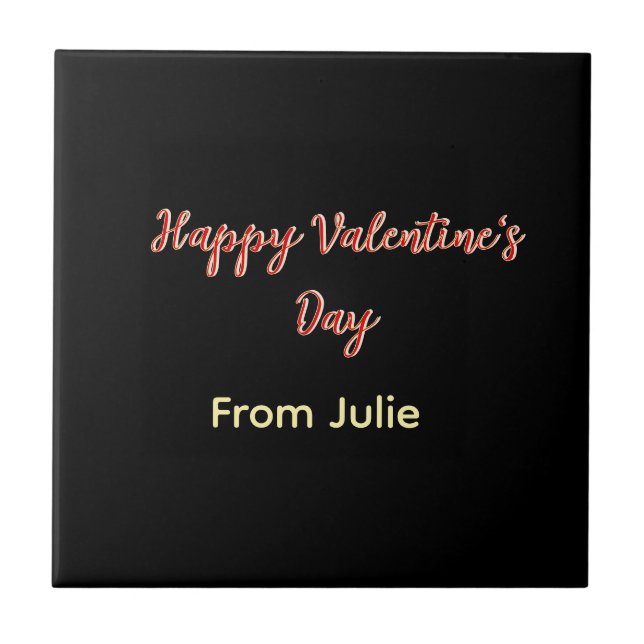 Red black happy Valentine's day from name stylish  Tile (Front)