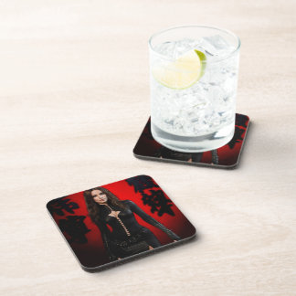 Red Black hard plastic coasters