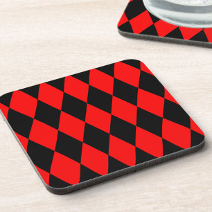 Red Black Harlequin Diamonds Checkers Design Coaster