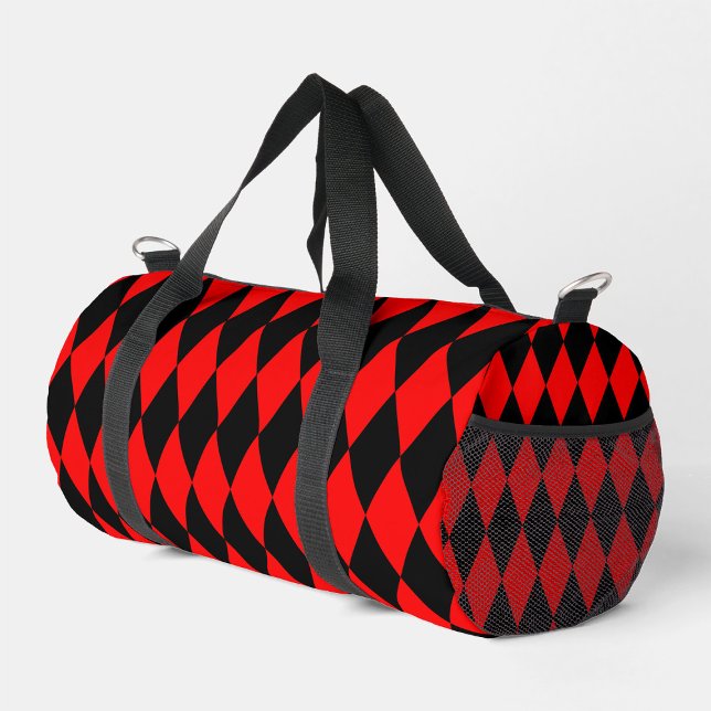 Red Black Harlequin Diamonds Checkers Design  Duffle Bag (Creator Uploaded)