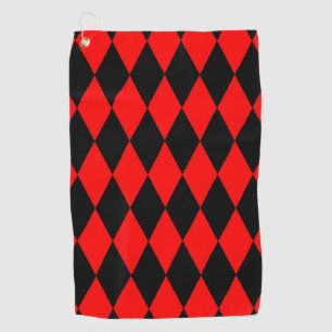 Red Black Harlequin Diamonds Checkers Design Golf Towel