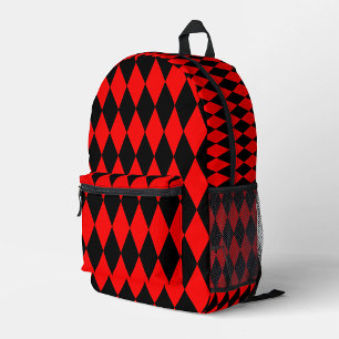 Red Black Harlequin Diamonds Checkers Design Printed Backpack