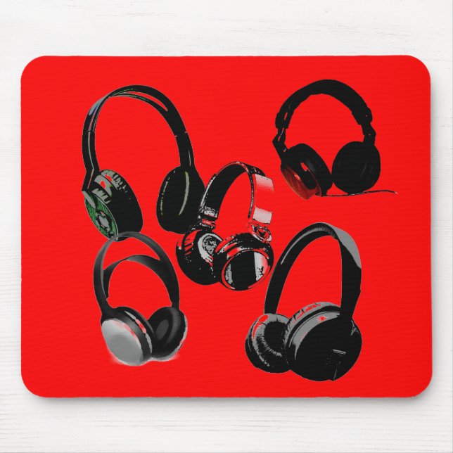 Red Black Headphone Silhouettes Pop Art Mouse Mat (Front)
