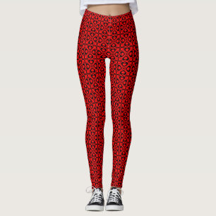 Red Black Heart Lattice Leggings