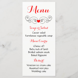 Red & Black Heart Menu Love - Wedding Party