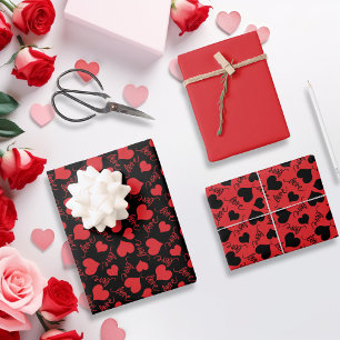 Red & Black Heart Patterns for Valentine’s Wrapping Paper Sheet