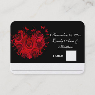 Red & Black Heart Roses Butterfly Table Place Card