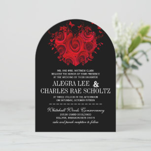 Red & Black Heart Roses Butterfly Weddings Invitation