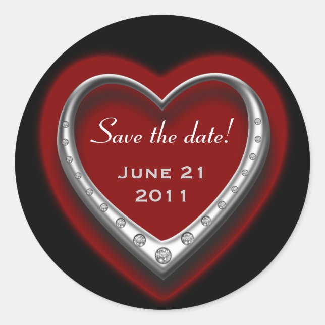 Red & Black Heart Save the Date Sticker Sheet (Front)