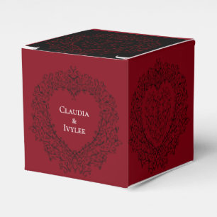 Red Black Heart Swirls Gothic Wedding Favour Box