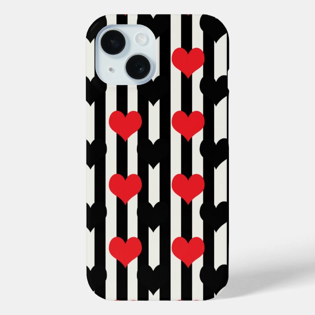 Red Black Hearts On Black White Stripes Case-Mate iPhone Case (Back)