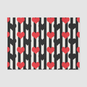 Red Black Hearts On Black White Stripes Tissue Paper