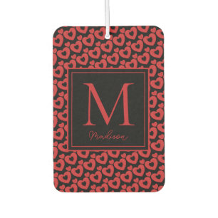 Red & Black Hearts Personalised Monogram  Car Air Freshener