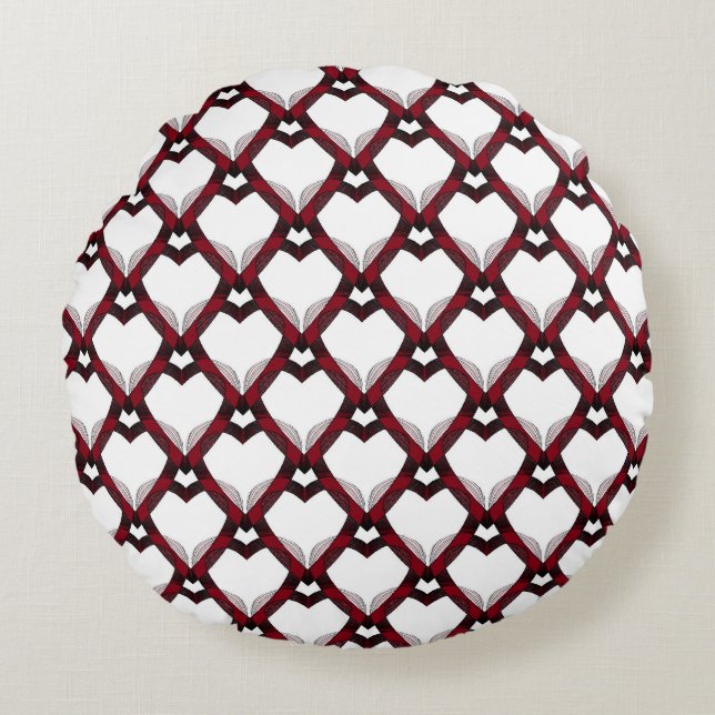 Red Black Hearts Round Cushion (Front)