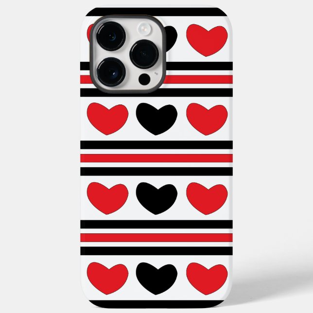 Red Black Hearts Stripes Pattern Valentines Day Case-Mate iPhone Case (Back)