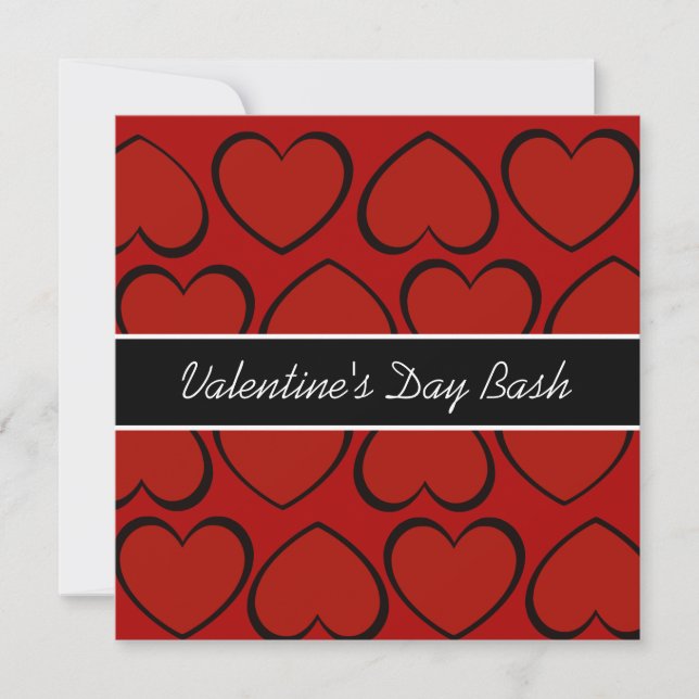 Red Black Hearts Valentines Day Party Invitations (Front)