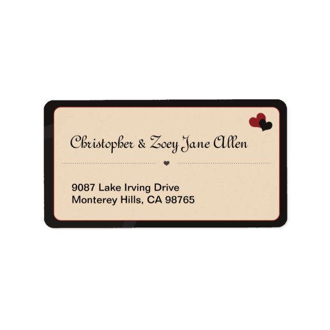 Red & Black Hearts White Address Label (Front)