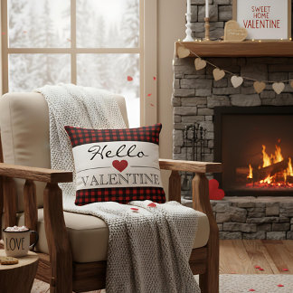Red & Black Hello Valentine Plaid Gingham Cushion