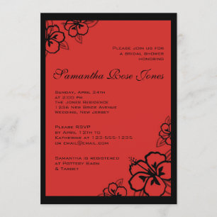 Red & Black Hibiscus Flowers Bridal Shower Invitation